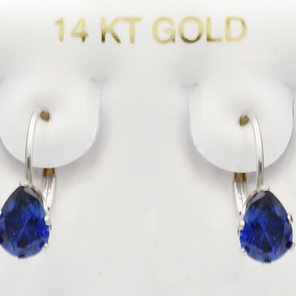 Genuine 2.08 Cts Blue Sapphire Earrings 14k White Gold -Lever Back - NWT